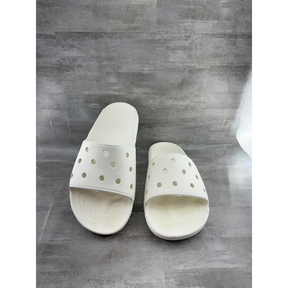 Crocs Classic Slide White Sandals Mens 8 Womens 10 206121 Slip On Comfort